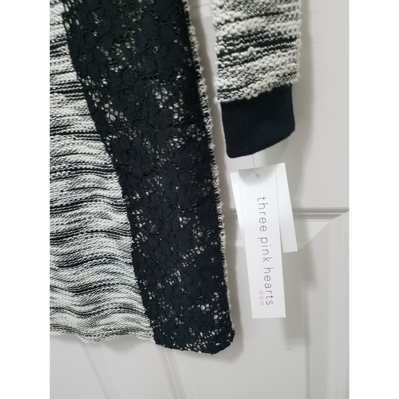 NWT Three Pink Hearts Black Gray Lined Scoop Neck Long Sleeve Pencil Cut Sz S - Picture 4 of 11